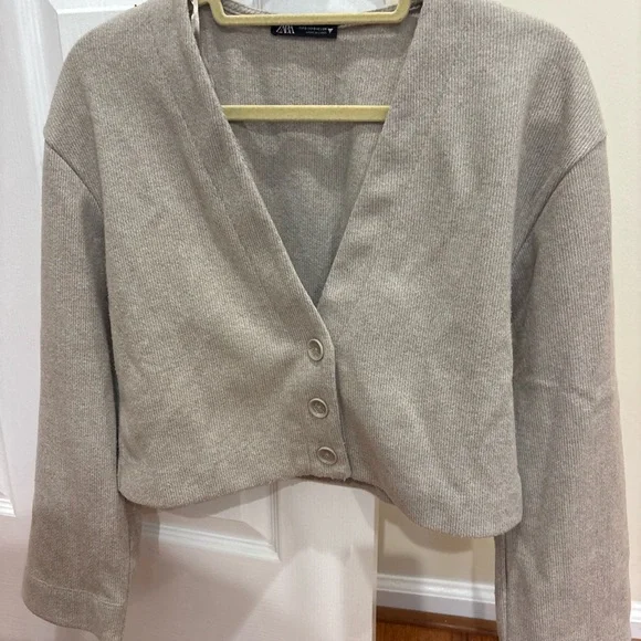 Zara Button-Up Cropped Cardigan Top Small - Picture 2 of 4